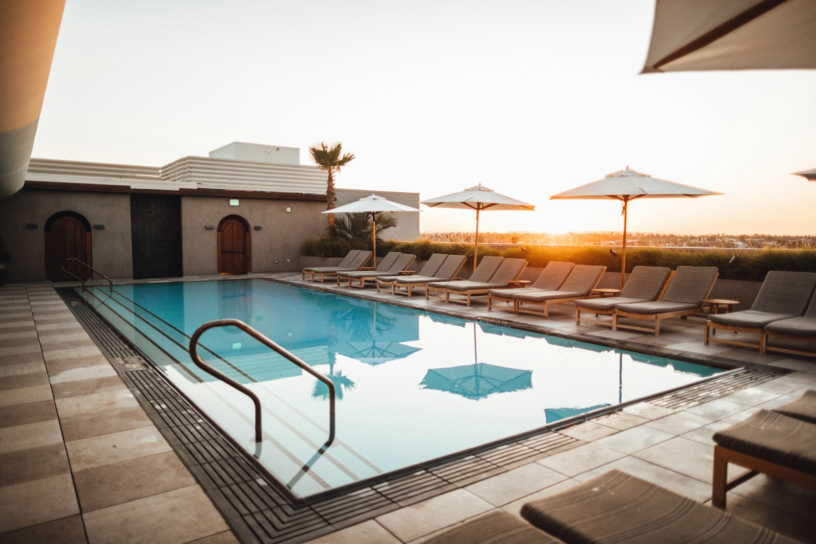 Clean pool at golden hour
